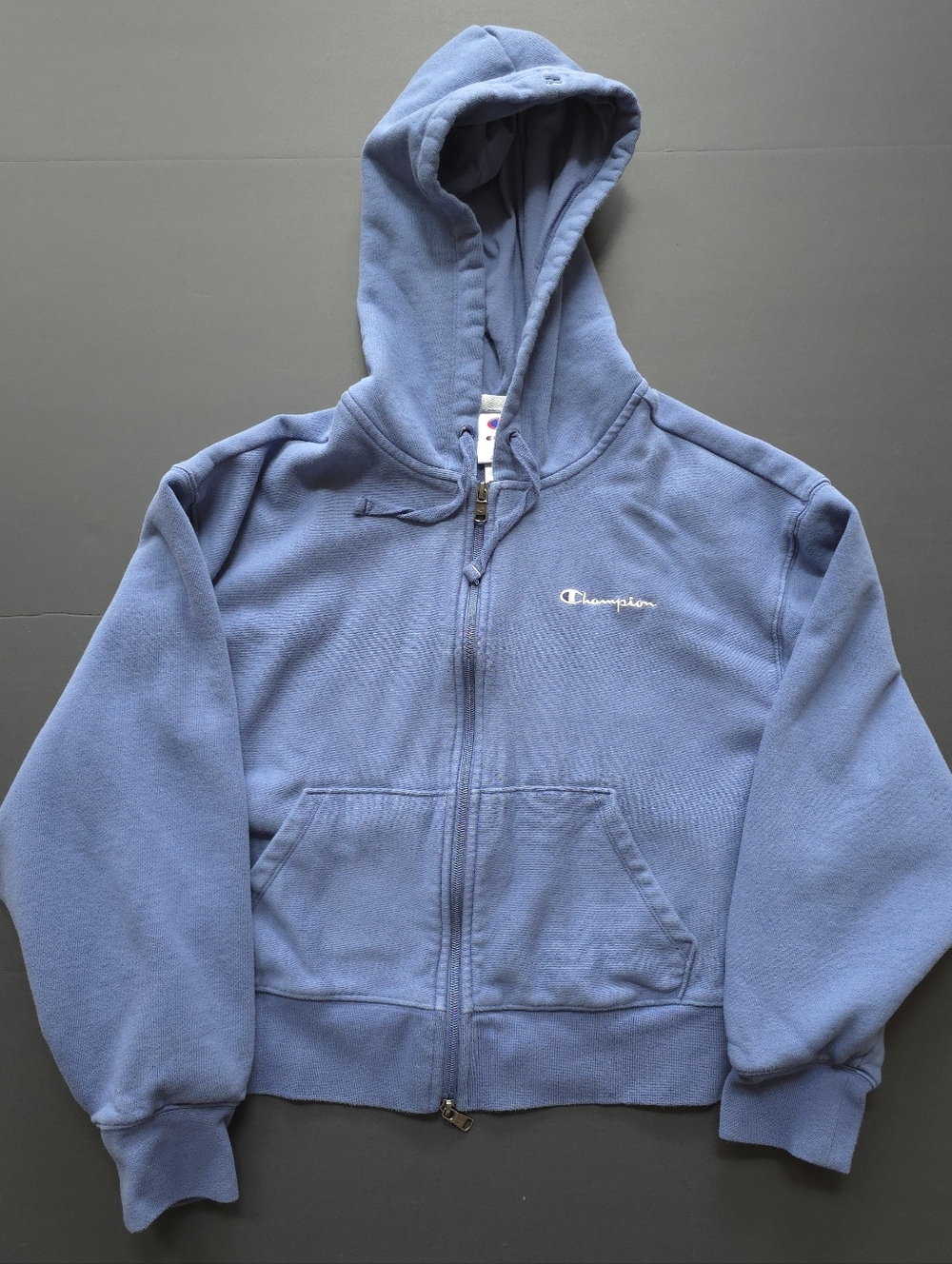 Champion Blue Cropped Full Zip Hoodie Sweatshirt XL | Steel Blue